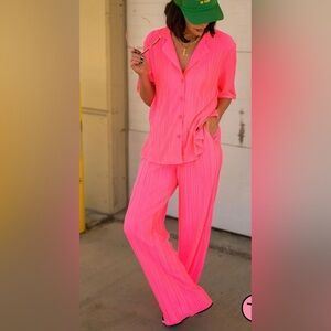 Dressed in LALA electric pink plisse set